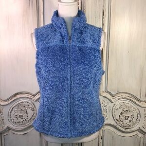 LL Bean Fluffy Blue Front Zip Polartec Vest Size Medium